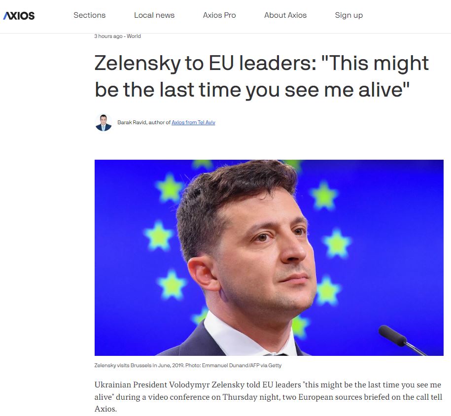 «Возможно, вы в последний раз видите меня живым»: СМИ сообщили о разговоре Зеленского с лидерами ЕС - 1 - изображение