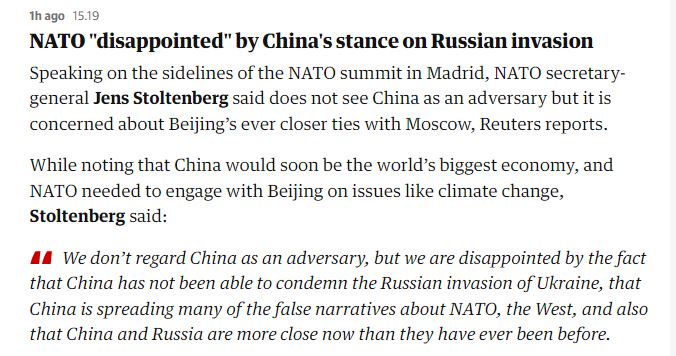 Столтенберг: мы разочарованы, что Китай не осудил вторжение РФ в Украину и сблизился с Москвой - 1 - изображение