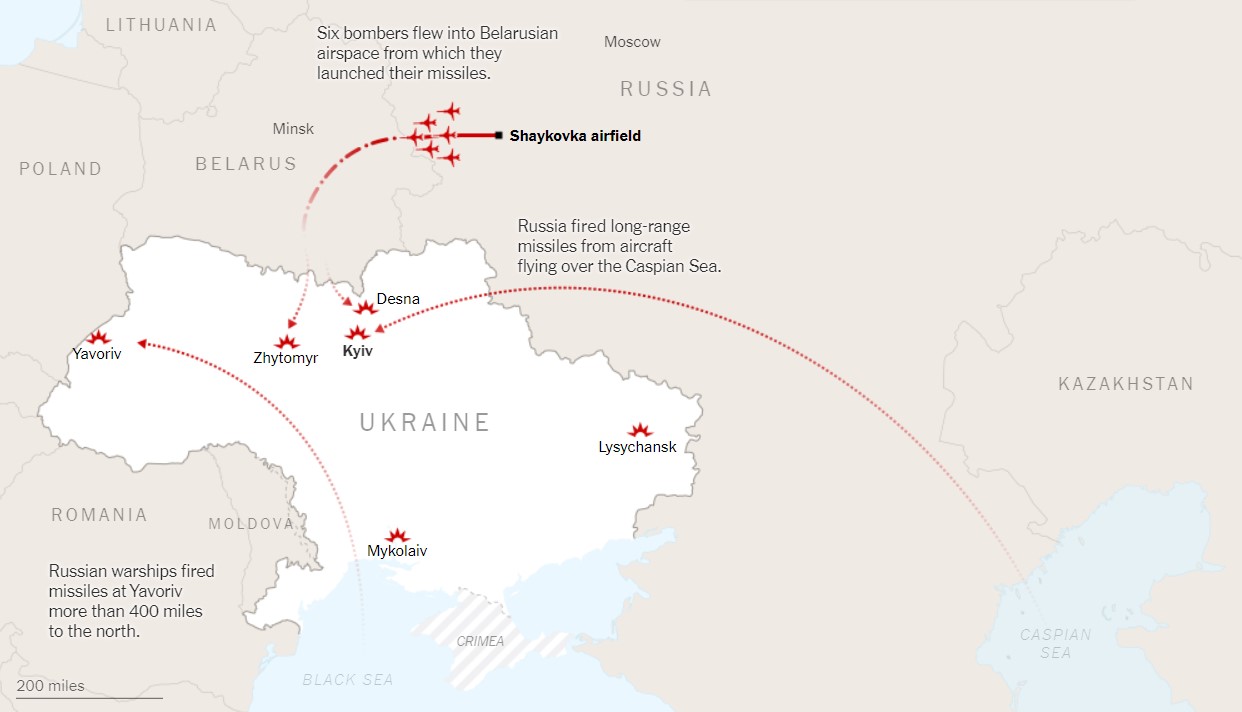 The New York Times опубликовала карту ракетных обстрелов Украины 25 и 26 июня - 1 - изображение