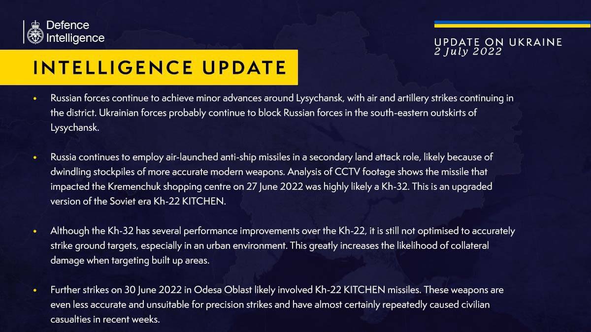 В британской разведке объяснили, почему ракеты РФ попали в мирные объекты в Кременчуге и Сергеевке - 1 - изображение