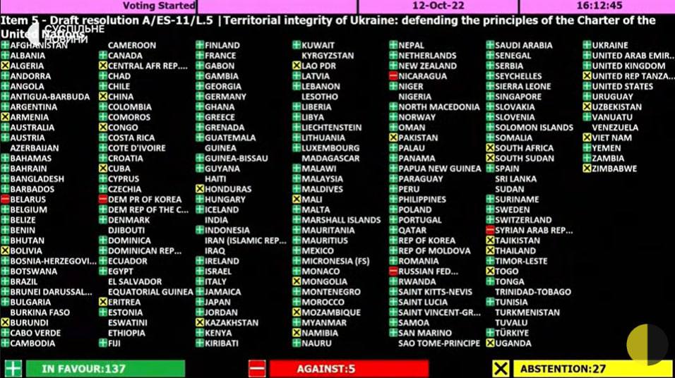 Генассамблея ООН приняла резолюцию, не признающую «референдумы» о присоединении к РФ - 1 - изображение