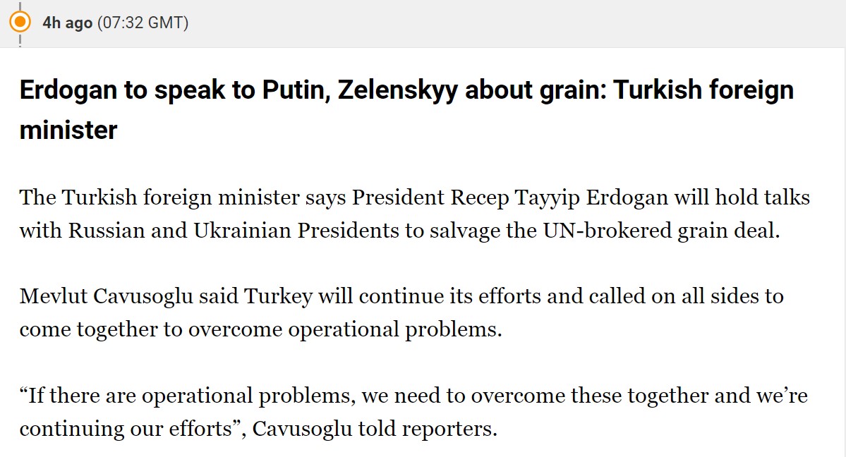 Эрдоган заявил, что «зерновой коридор» возобновляет работу уже сегодня - 1 - изображение