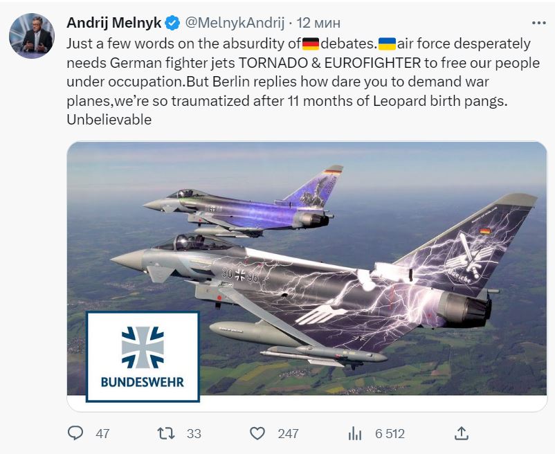 Мельник раскритиковал Берлин за «абсурдность» дебатов по истребителям для ВСУ - 1 - изображение