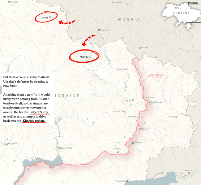 NYT: Россия может открыть новый фронт в двух областях для отвлечения ВСУ от Донбасса (инфографика) - 1 - изображение